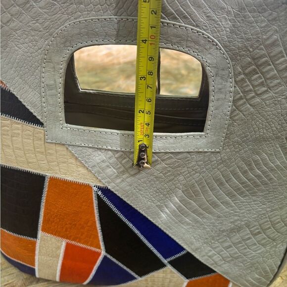 Vintage 1970’s Italian Croc Embossed Leather Patchwork Carry On Large Tote - Picture 13 of 14